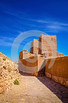 Narrow streets of Kasbah Ait Ben Haddou in the desert, Morocco