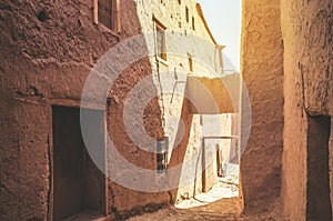 Narrow streets of Kasbah Ait Ben Haddou in the desert, Morocco