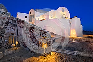 Narrow Streets of Oia Village in the Evening, Santorini, Greece