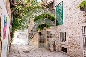Narrow streets in the old city of Split in a Mediterranean style photo
