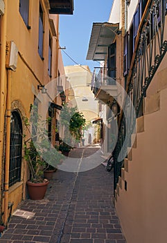 Narrow streets in the old town of Chania in Crete.