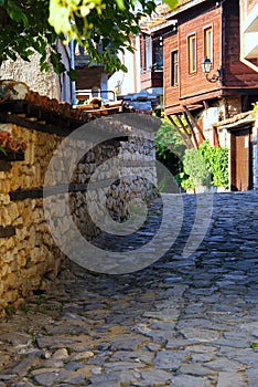 Narrow streets of old town Nessebar, Bulgaria, Black sea coast