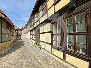 Narrow streets of the Old Town of Quedlinburg Germany