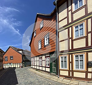 Narrow streets of the Old Town of Wernigerode in Germany