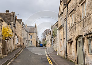 Narrow streets of Painswick known as the Queen of the Cotswolds.