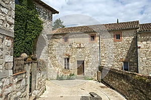 Narrow streets and picturesque buildings in hilltop medieval Penne d`Agenaise