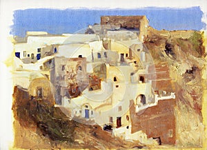 Narrow streets and small houses in Santorini 5