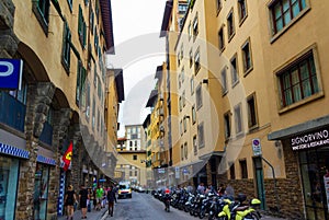 Yellow houses old street Florence Tuscany Italy