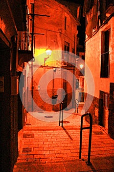 Narrow streets in the village of Jijona in Alicante at night