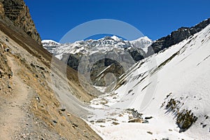 Narrow symmetrical canyon in Himalaya Mountains