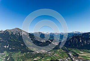 Narrow thoroughfare gap in the mountains and valleys of the Swiss Alps