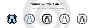 Narrow two lanes sign icon in filled, thin line, outline and stroke style. Vector illustration of two colored and black narrow two