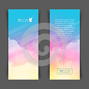 Narrow vertical vector banners with realistic pink-blue sky