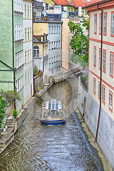 Narrow water channel Certovka in Prague, called the