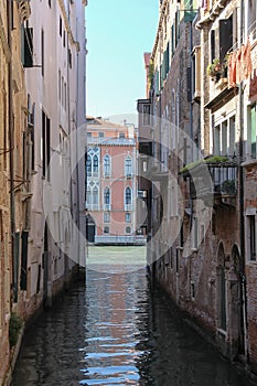 Narrow water street of historic center of Venice