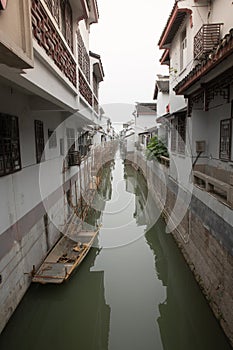 Narrow waterway canal in Gusu district, Suzhou, China
