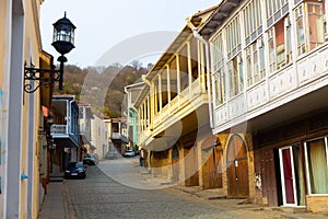 Narrow winding street of Signagi township with colorful houses