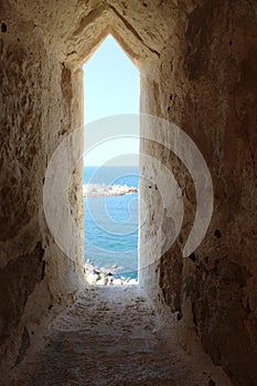 Narrow window in  Citadel of Qaitbay, Egypt.