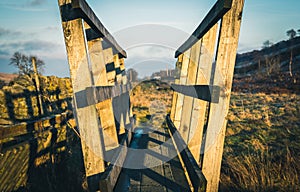 Narrow wooden footbridge