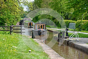 Narrowboat approaches a lock