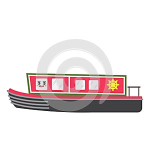 Narrowboat transportation cartoon character side view vector illustration
