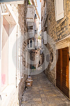 The narrowest street in the old Budva, Montenegro