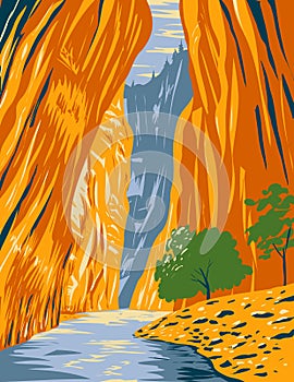 The Narrows of Zion Canyon on the North Fork of the Virgin River Zion National Park Utah WPA Poster Art photo