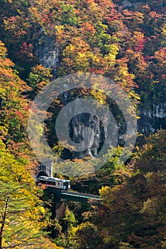 Naruko Gorge valley with rail tunnel in Miyagi Tohoku Japan