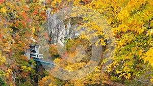 Naruko Gorge valley with rail tunnel in Miyagi Tohoku Japan