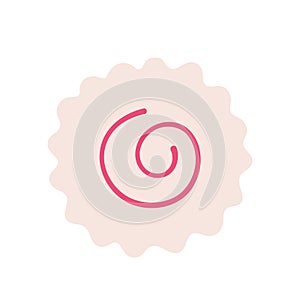 Narutomaki. Kamaboko. Cured fish cake with a pink swirl. Japanese food. Hand-drawn colored flat vector illustration.