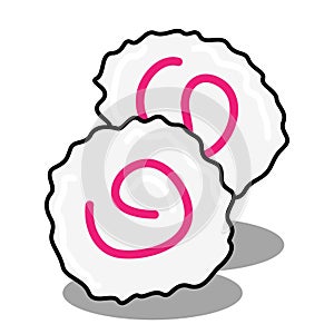 Narutomaki or kamaboko surimi vector icon. Traditional Japanese naruto steamed fish cake with a pink swirl in the middle.