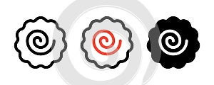 Narutomaki or kamaboko surimi vector icons set in different styles