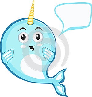 Narwhal cute character in cartoon style drawing