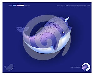 Narwhal Whale, Sea Unicorn illustration. Identity and app icon.