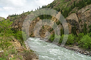 Naryn River flowing between the stern cliffs