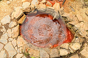 Narzan. Natural healing mineral spring at the rocky ridge of the North Caucasus in Russia