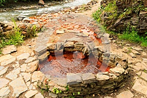 Narzan. Natural healing mineral spring at the rocky ridge of the North Caucasus in Russia