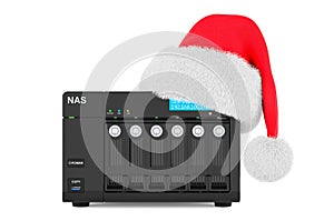 NAS with Christmas Santa hat. 3D rendering photo