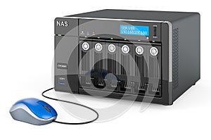 NAS with computer mouse. 3D rendering photo