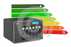NAS with energy efficiency chart, 3D rendering photo