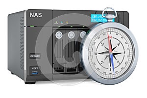 NAS network-attached storage with compass, 3D rendering photo