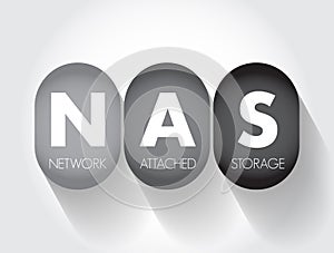 NAS Network-Attached Storage - file-level computer data storage server connected to a computer network, acronym text concept