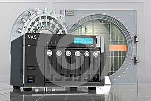 NAS with opened bank vault, 3D rendering photo