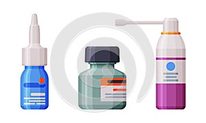 Nasal Drops, Spray Bottle and Salve as Medicine Vector Set