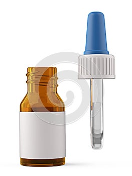 Nasal or eye drops template bottle with open pipette