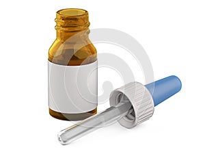 Nasal or eye drops template bottle with pipette - front view