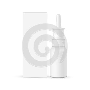 Nasal spray bottle with box mockup, front view