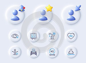 Nasal test, Alcohol addiction and Usa close borders line icons. For web app, printing. Vector