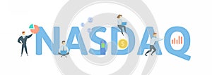 NASDAQ, Stock Market. Concept with keywords, people and icons. Flat vector illustration. Isolated on white.