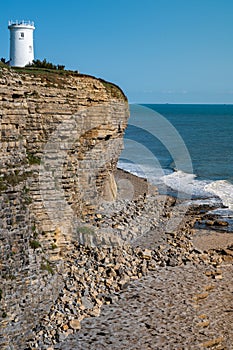 Nash Point Lighthouse, Vale of Glamorgan, cliff edge view over looking sea
